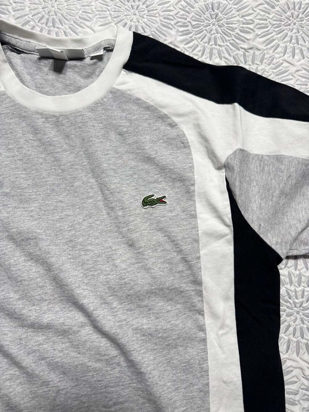 Lacoste Colorblock Cotton T-Shirt Men’s Size Small Grey Black White